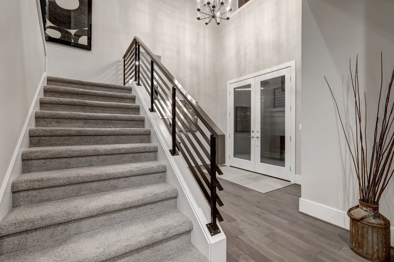 Two story foyer in new construction home